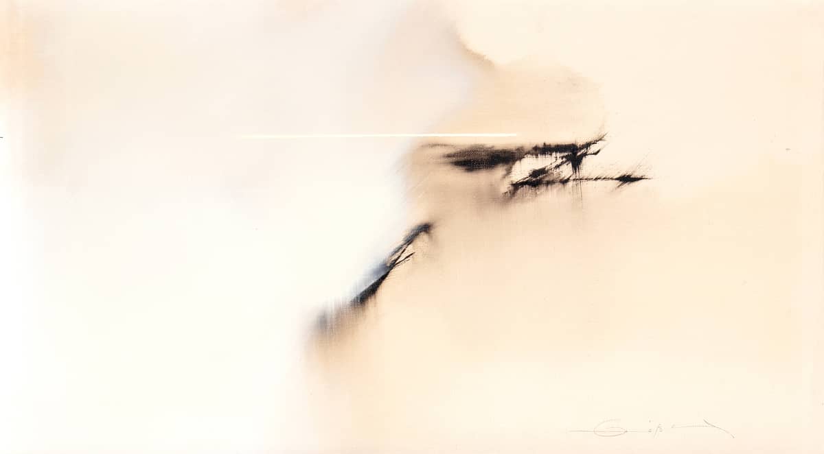 Fernando Zobel’s oil on canvas from 1977, titled ‘Invierno en Sevilla IV ‘ echoes the grace of Japanese calligraphy strokes.